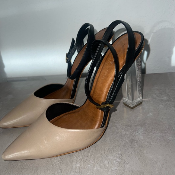 Mercanti Florentini tan, black sling back with clear heel - Picture 8 of 11